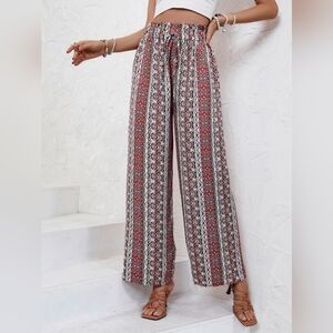 Shein Bohemian Wide-Leg Pants - Red and Black Size (6)